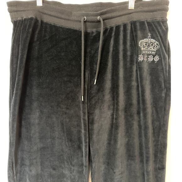 BCBGMaxazria Vintage Velour Track Pants Rhinestone Crown Logo Black Sz 2X Y2K - Picture 3 of 10